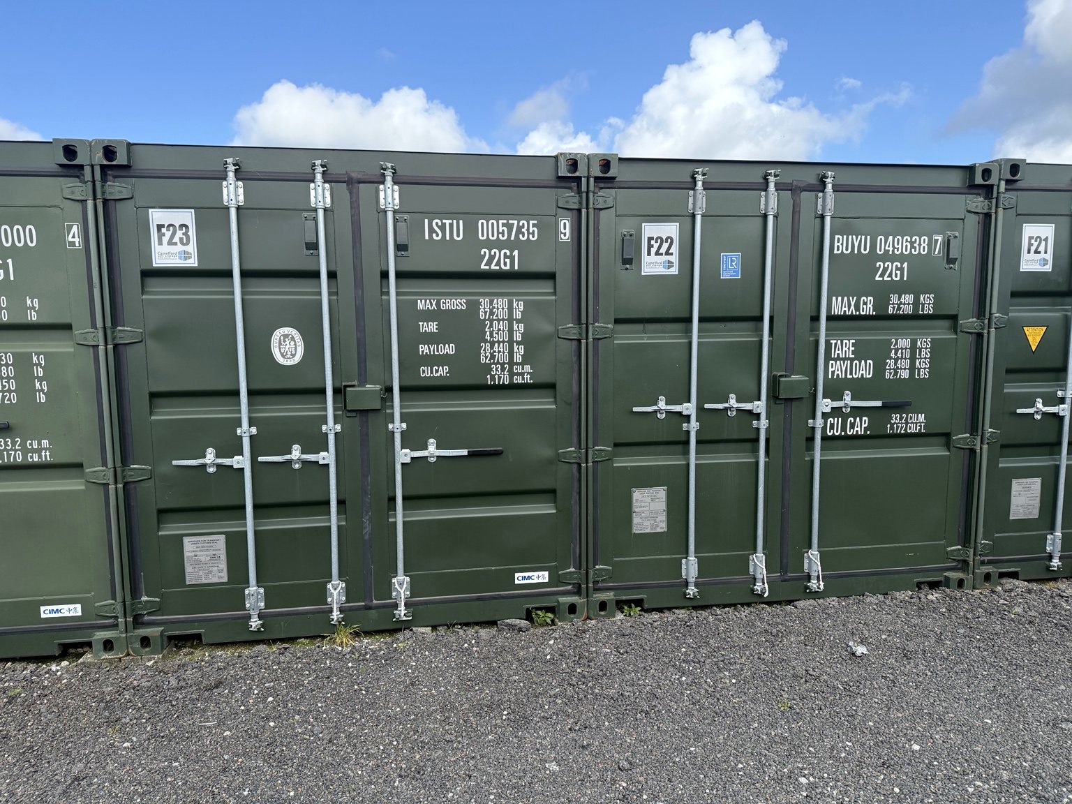 Close-up of the secure doors and locking bars on the storage containers